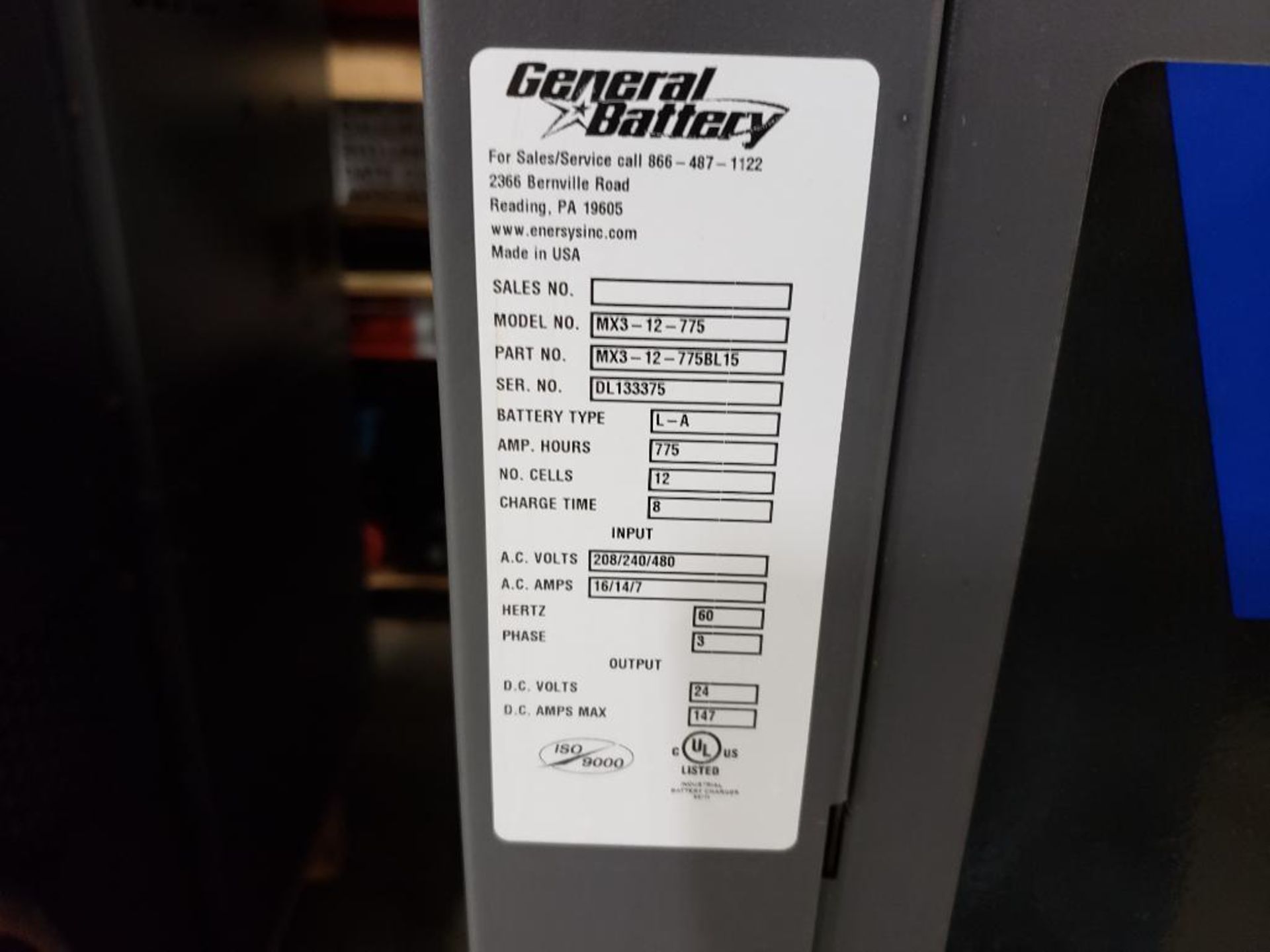 24 Volt General Battery charger. MX3-12-775BL15, 775AH. 3-phase, 208/240/480V. - Image 4 of 5