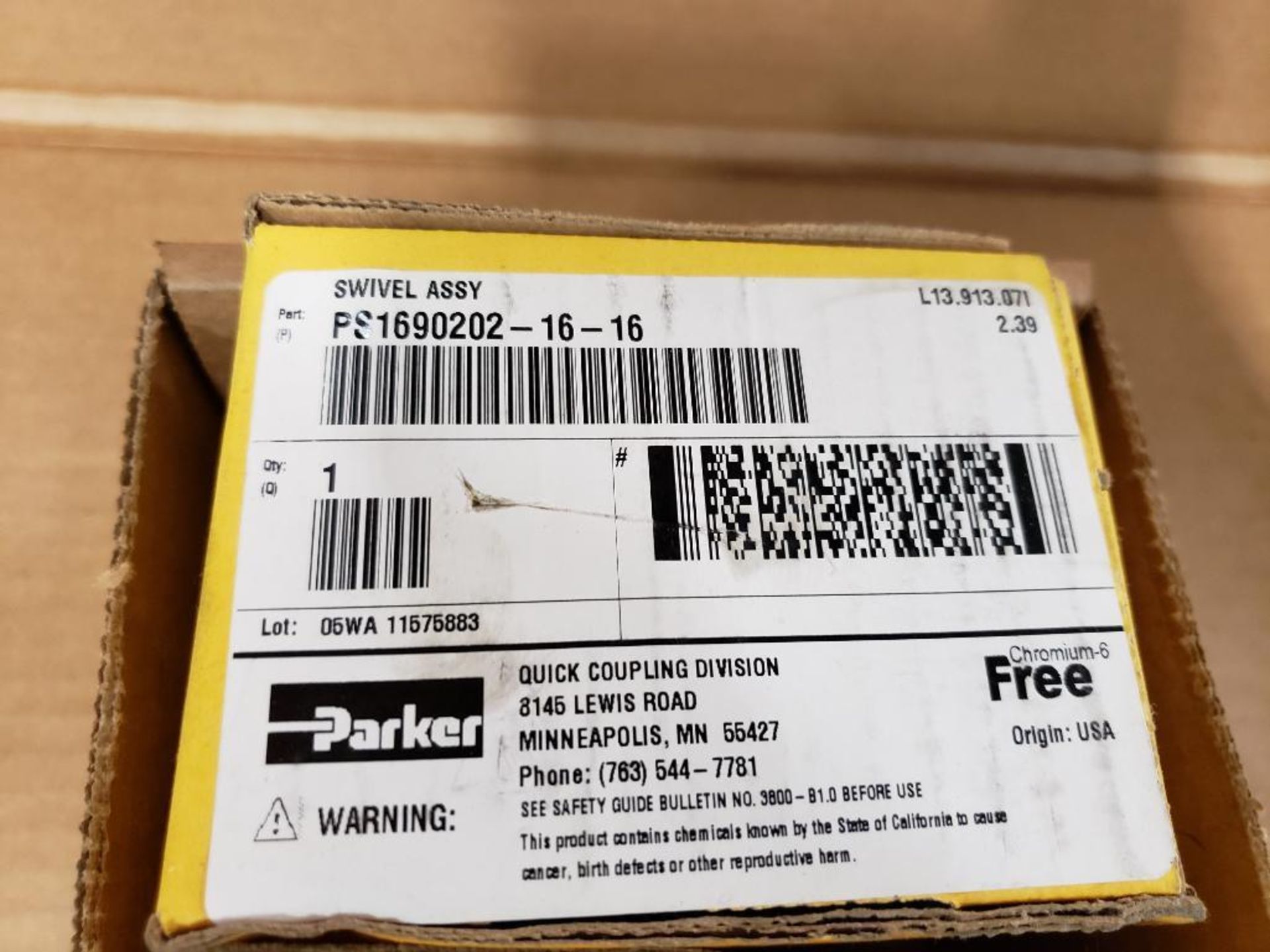 Qty 3 - Parker PS1690202-16-16 swivel assembly. New in box. - Image 4 of 6