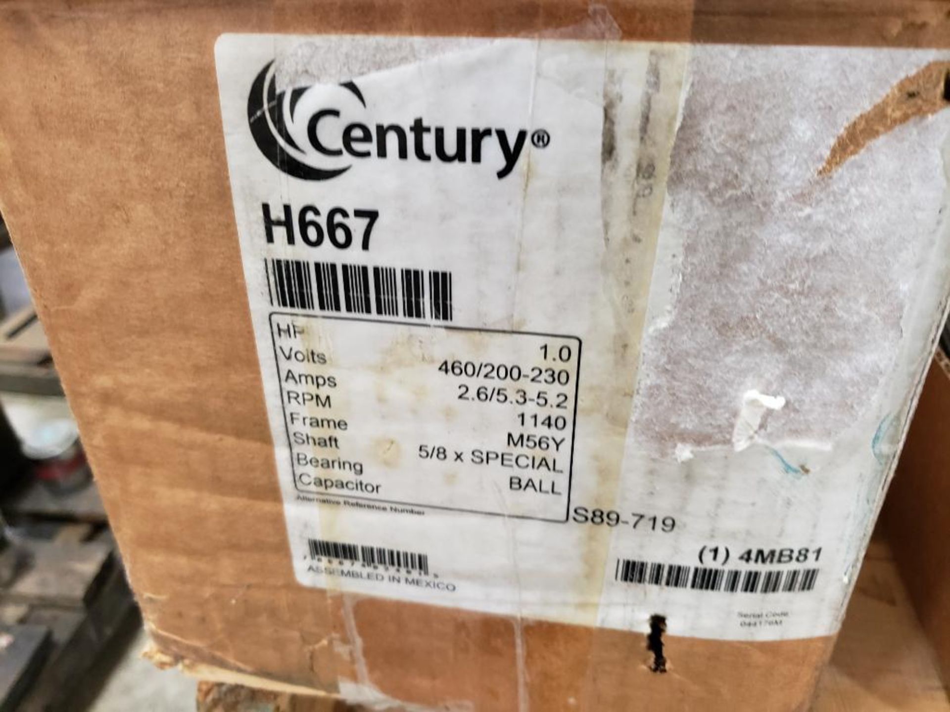 1.0HP Century ac motor H667. 7-177675-02. 3PH, 460/200-230V, 1140RPM. New in box. - Image 5 of 5