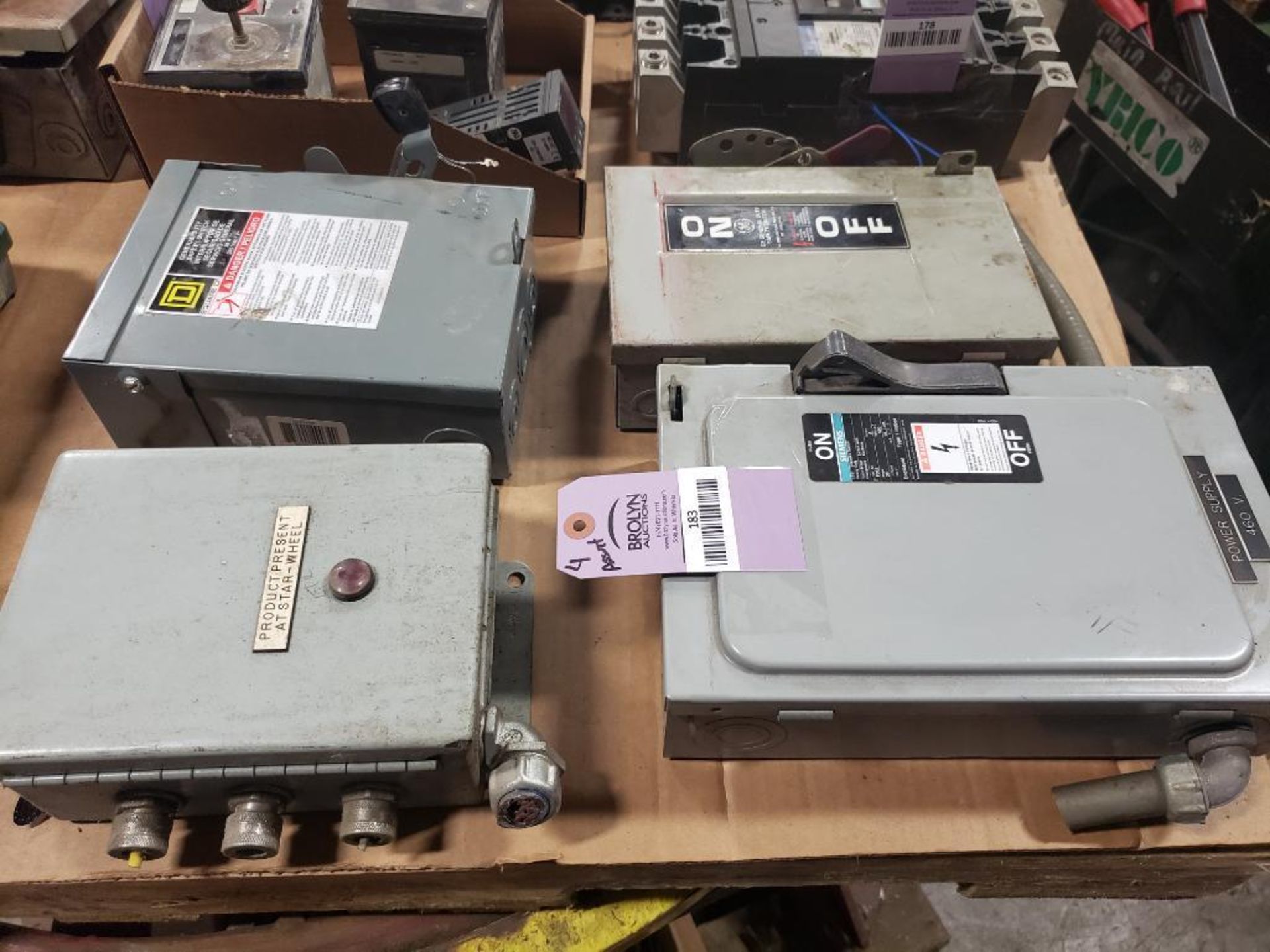 Qty 4 - Assorted electrical safety switch. GE, Siemens, Square-D.