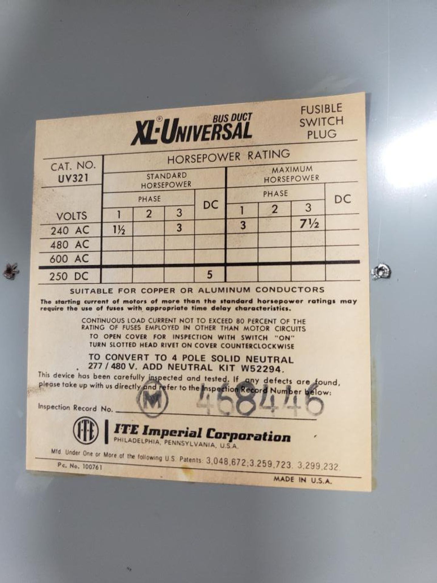 Qty 3 - Assorted electrical safety switch. ITE, Cutler Hammer, Murray. - Image 5 of 13