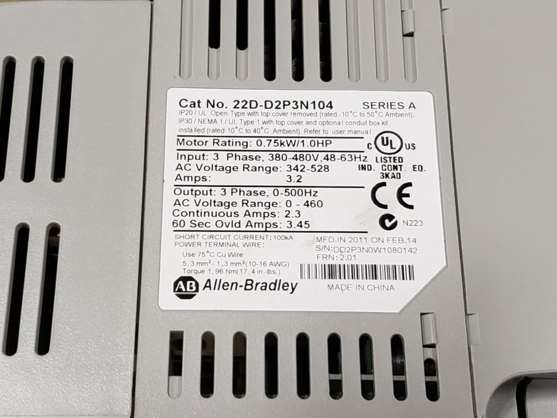 Allen Bradley Powerflex 40P drive. Catalog 22D-D2P3N104. - Image 3 of 4