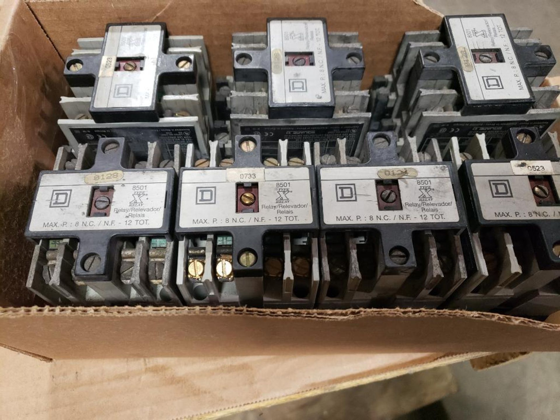 Qty 7 - Square-D control relay. 8501-X0-20, 120V-coil.