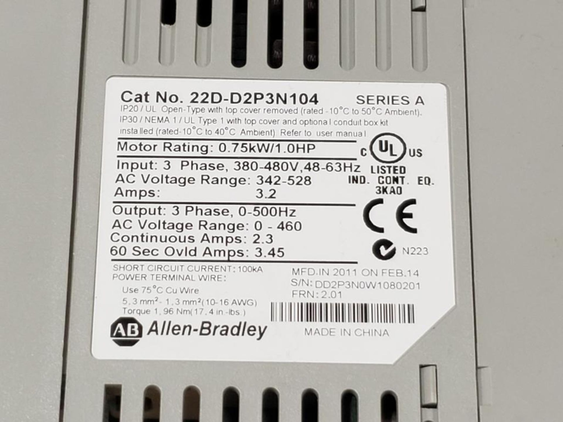 Allen Bradley Powerflex 40P drive. Catalog 22D-D2P3N104. Inc drive guard and comm module. - Image 3 of 4