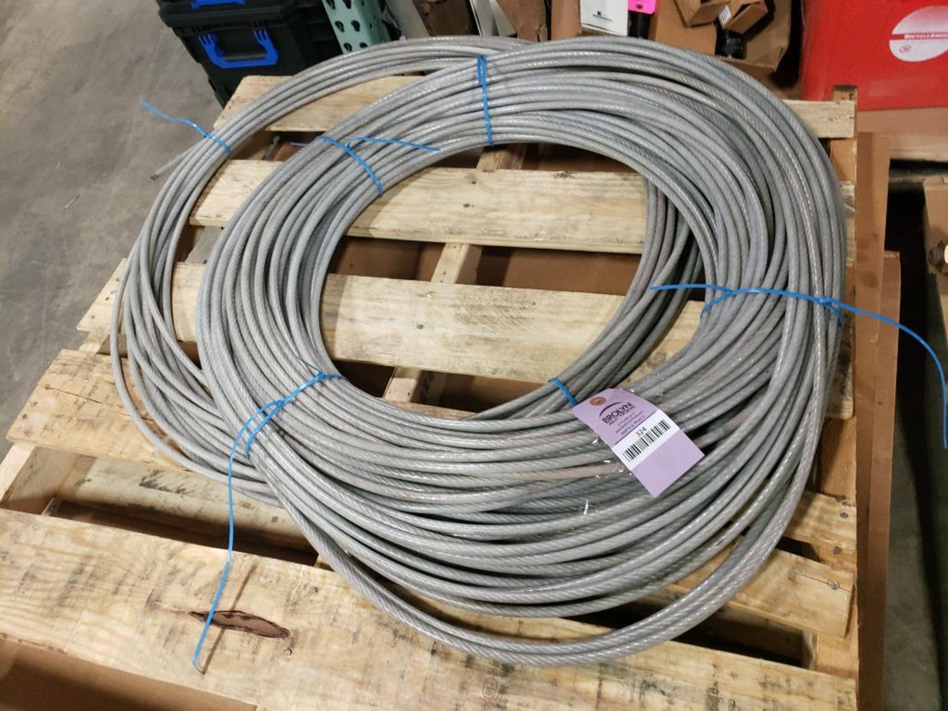 Pallet of coated wire rope.