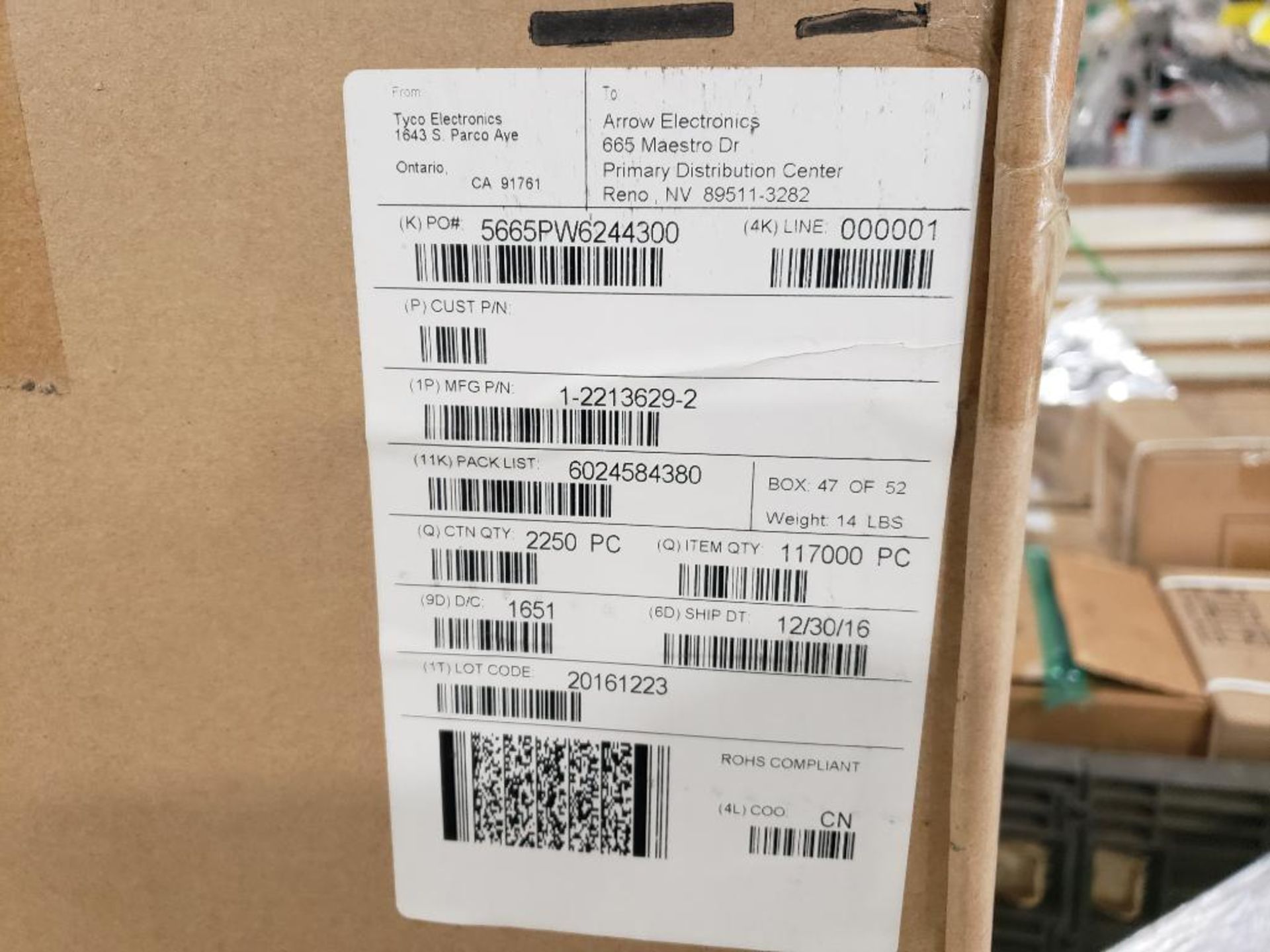 Qty 9000 - TE Connectivity part number 2213629-2. (4 bulk boxes of 9 reels) - Image 14 of 14