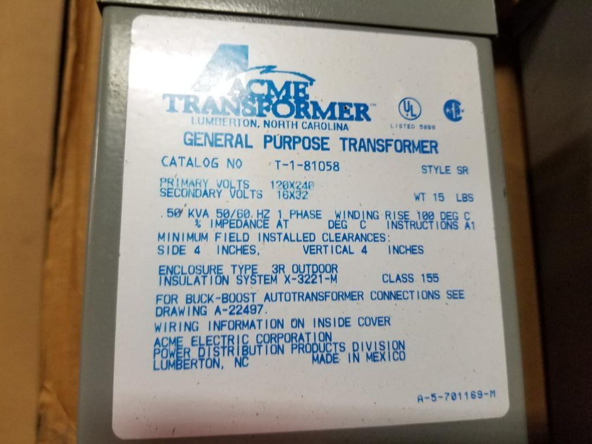 .50kVA Acme Transformer general purpose. T-1-81058. - Image 2 of 3