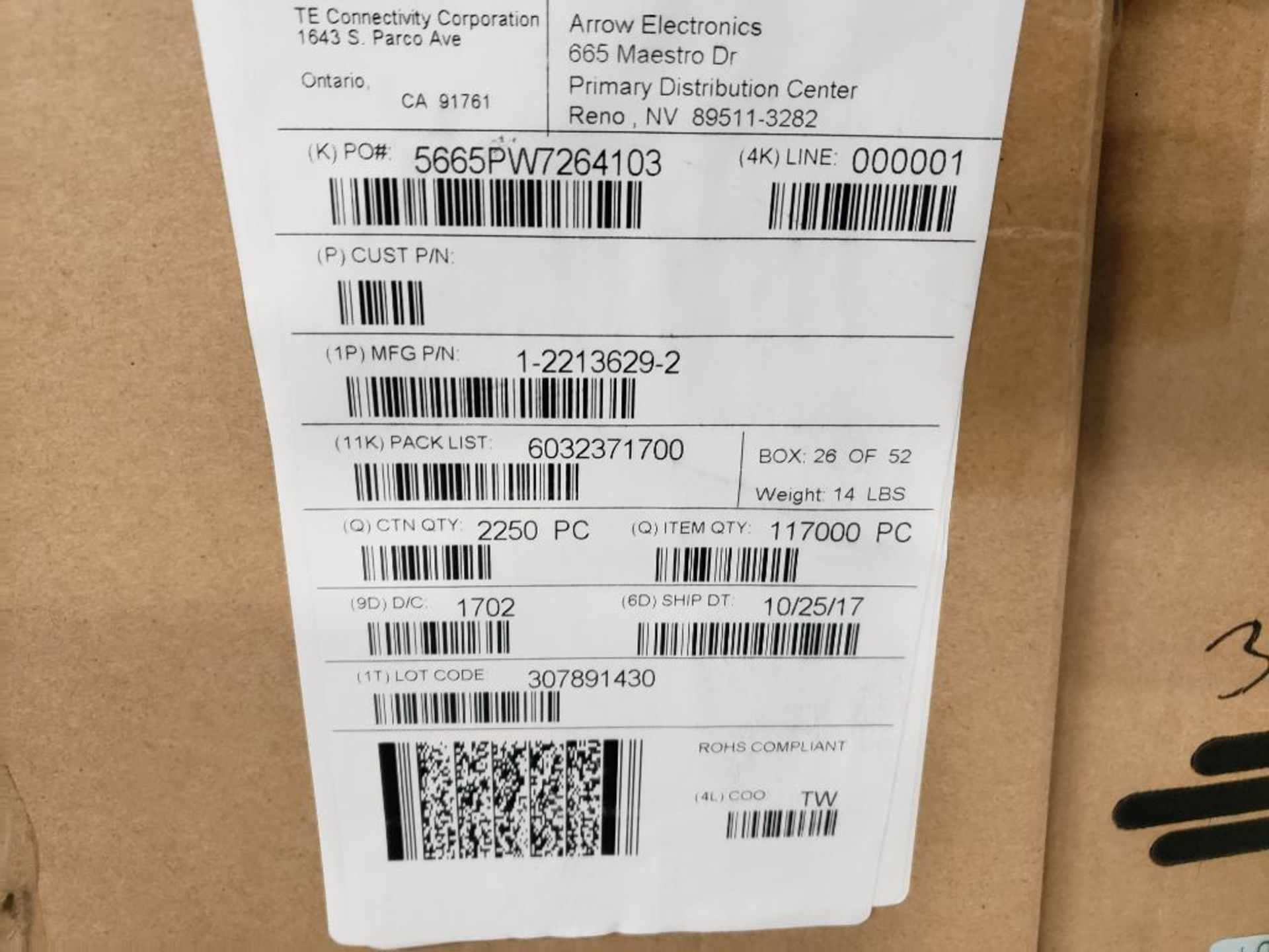 Qty 9000 - TE Connectivity part number 2213629-2. (4 bulk boxes of 9 reels) - Image 4 of 12