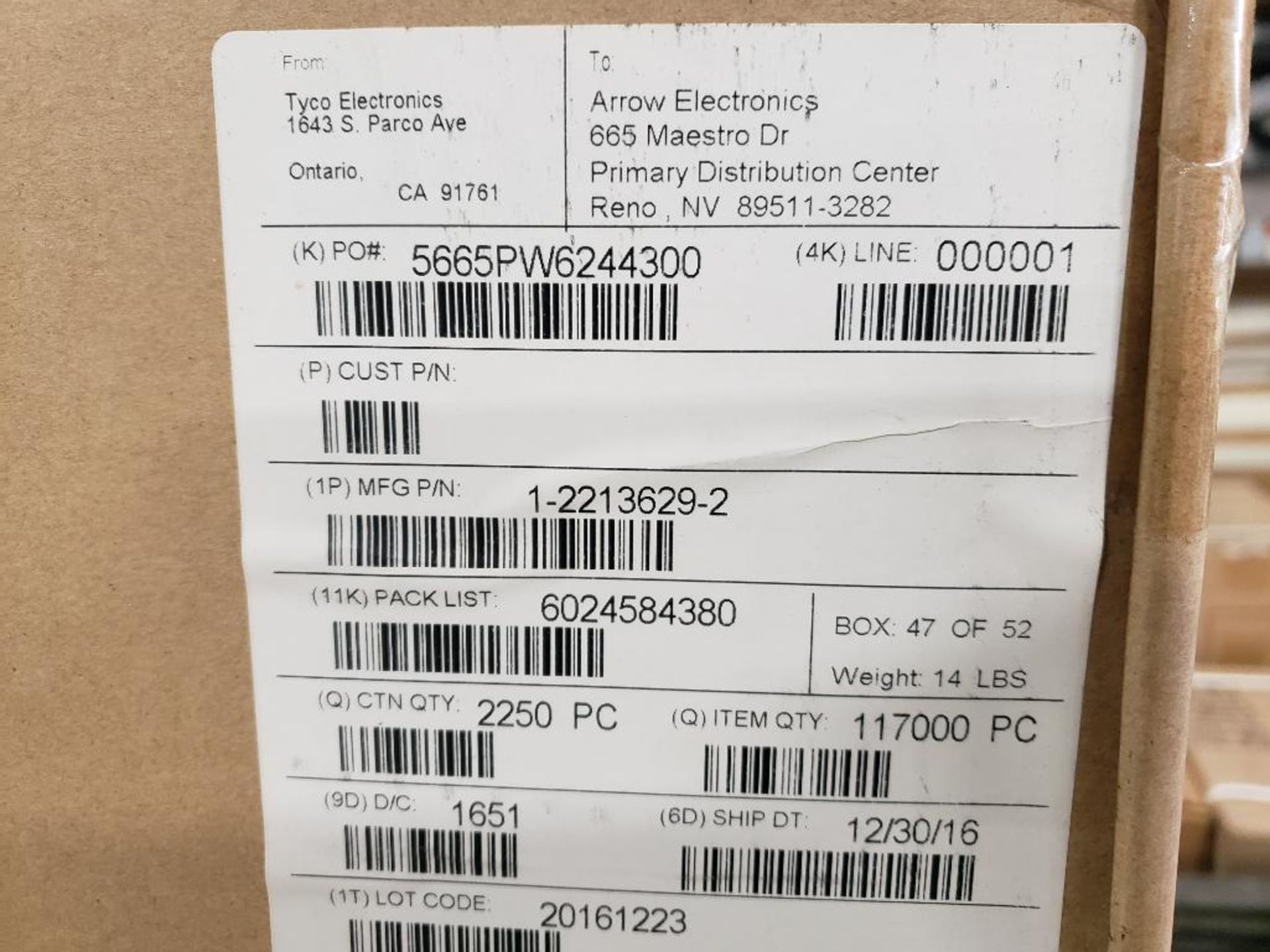 Qty 9000 - TE Connectivity part number 2213629-2. (4 bulk boxes of 9 reels) - Image 13 of 14