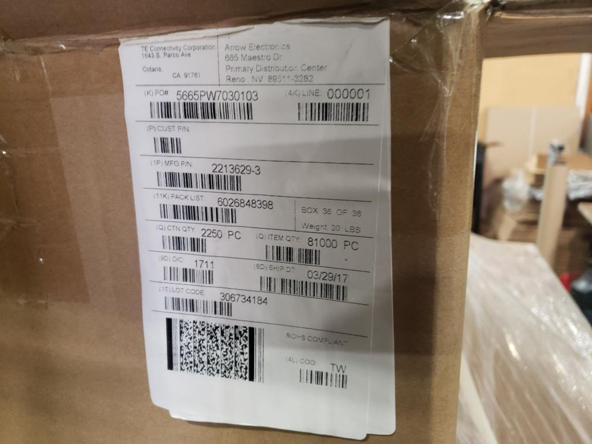 Qty 9000 - TE Connectivity part number 2213629-3. (4 bulk boxes of 9 reels) - Image 7 of 14