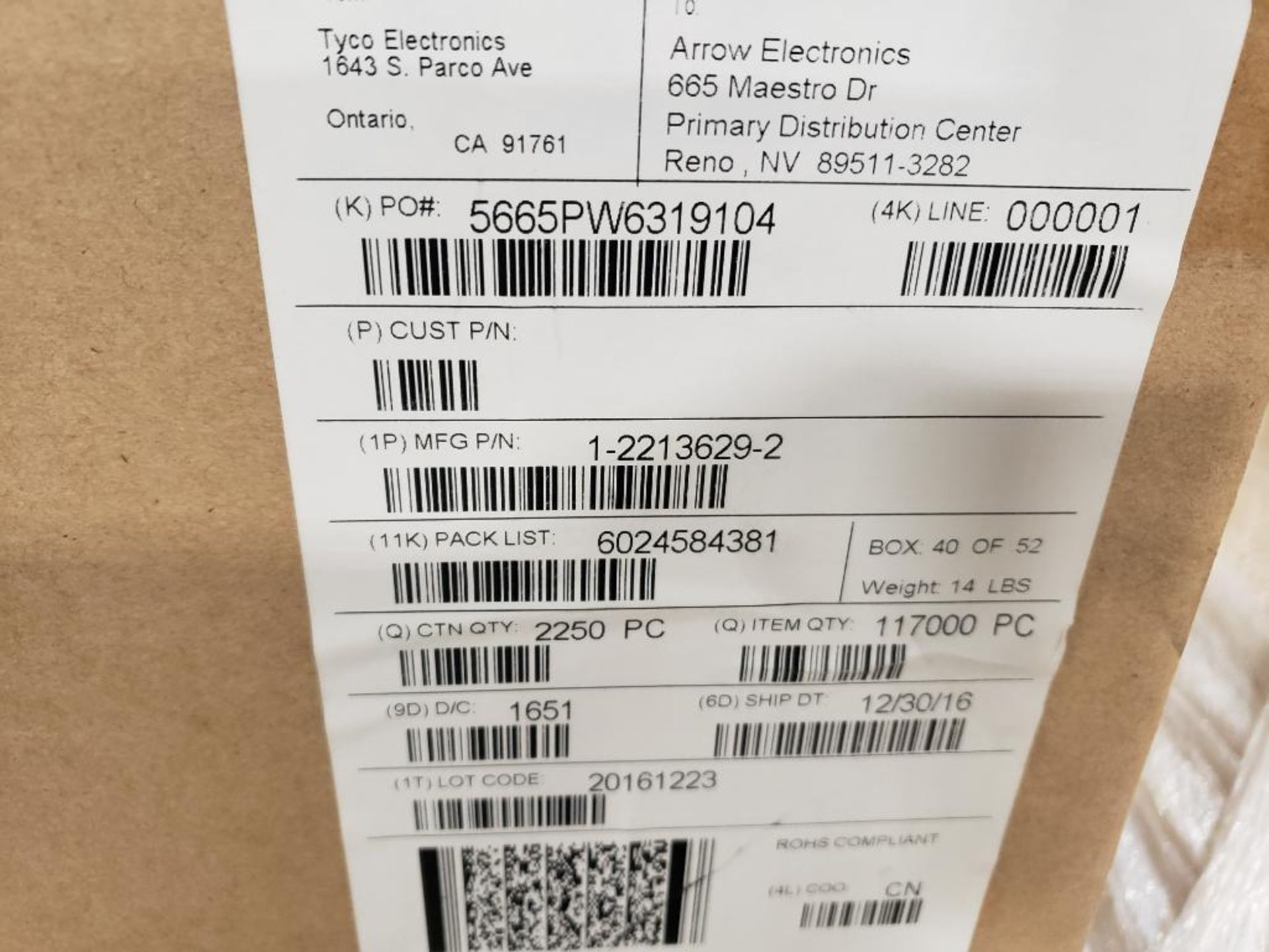 Qty 9250 - TE Connectivity part number 2213629-2. (4 bulk boxes of 9 reels) - Image 4 of 12