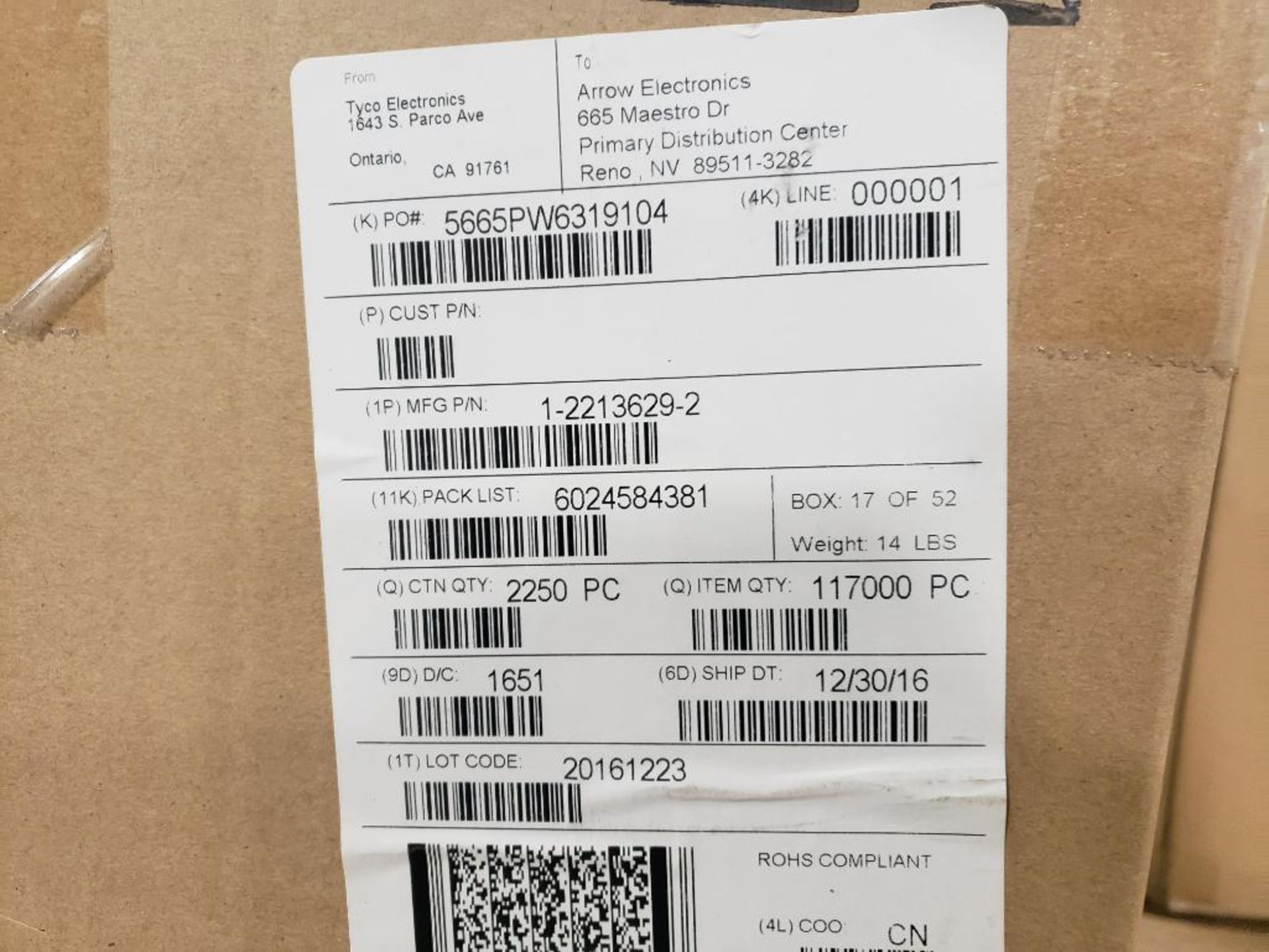 Qty 9000 - TE Connectivity part number 2213629-2. (4 bulk boxes of 9 reels) - Image 12 of 14