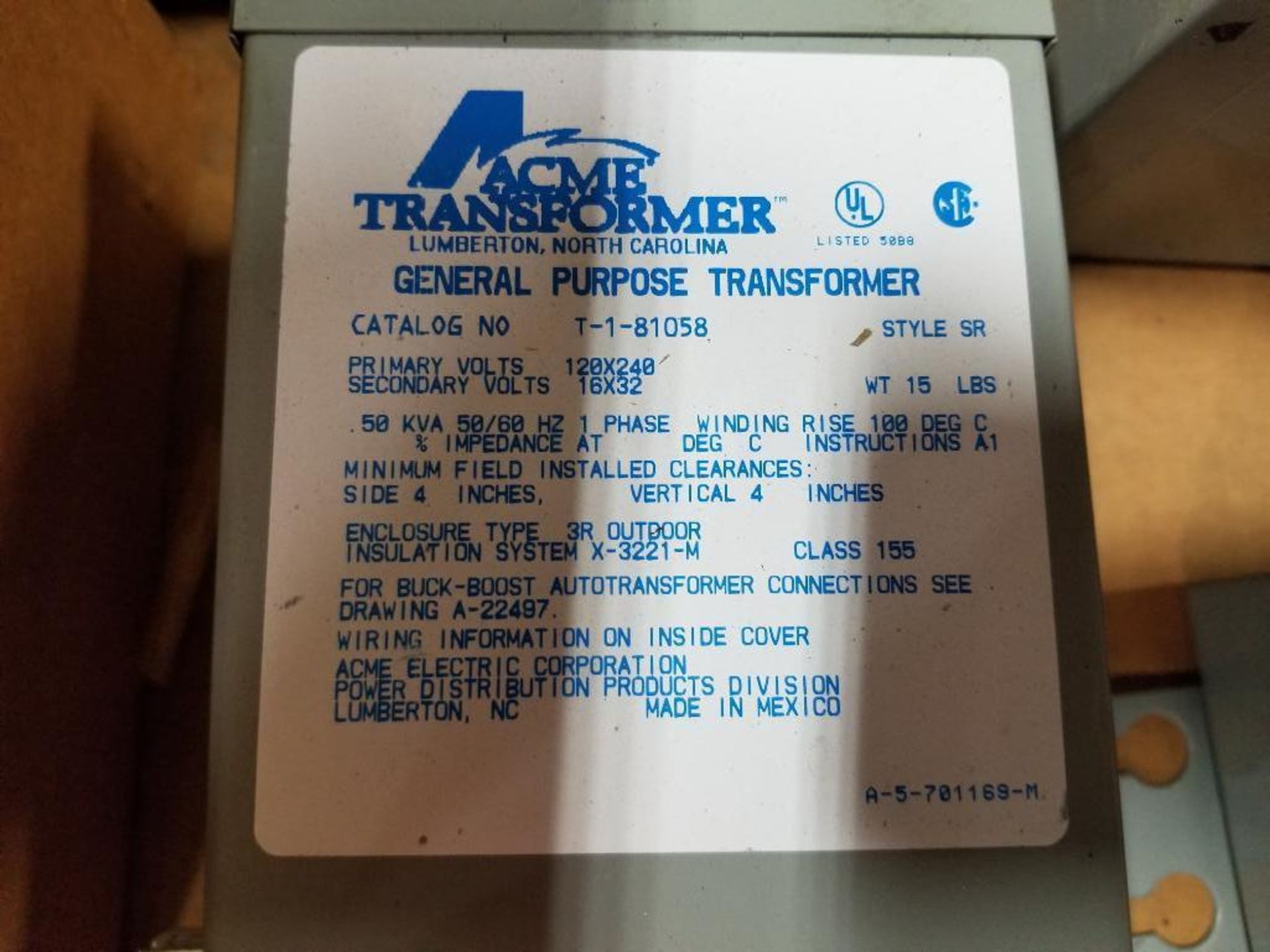 .50kVA Acme Transformer general purpose. T-1-81058.