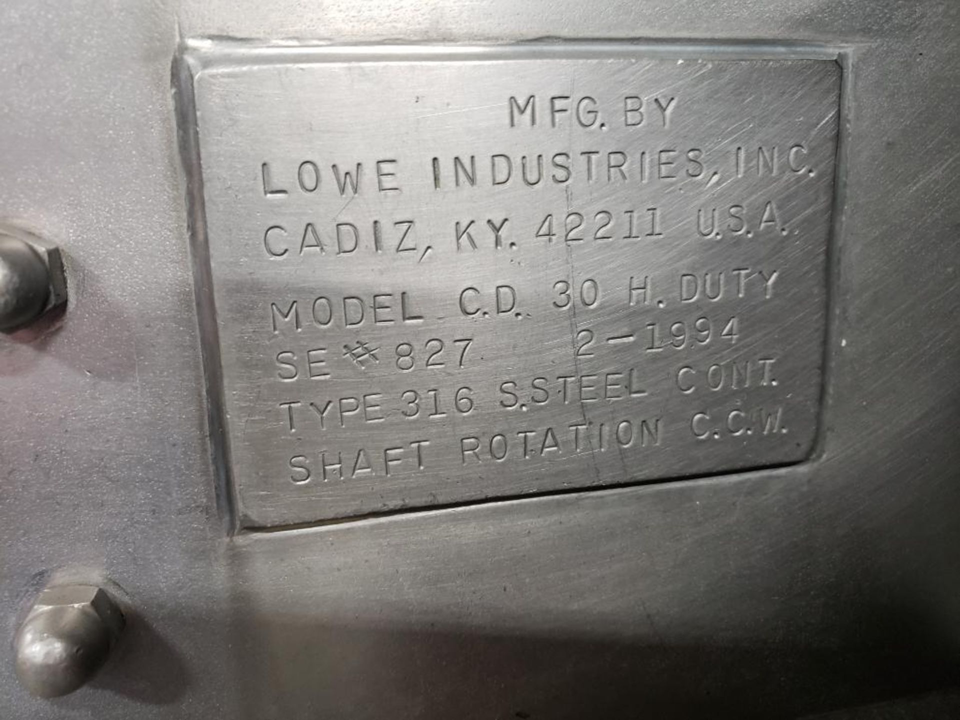 15hp 30 cu ft Lowe Industries ribbon mixer. Model CD30 heavy duty. 316 stainless construction. - Image 17 of 27