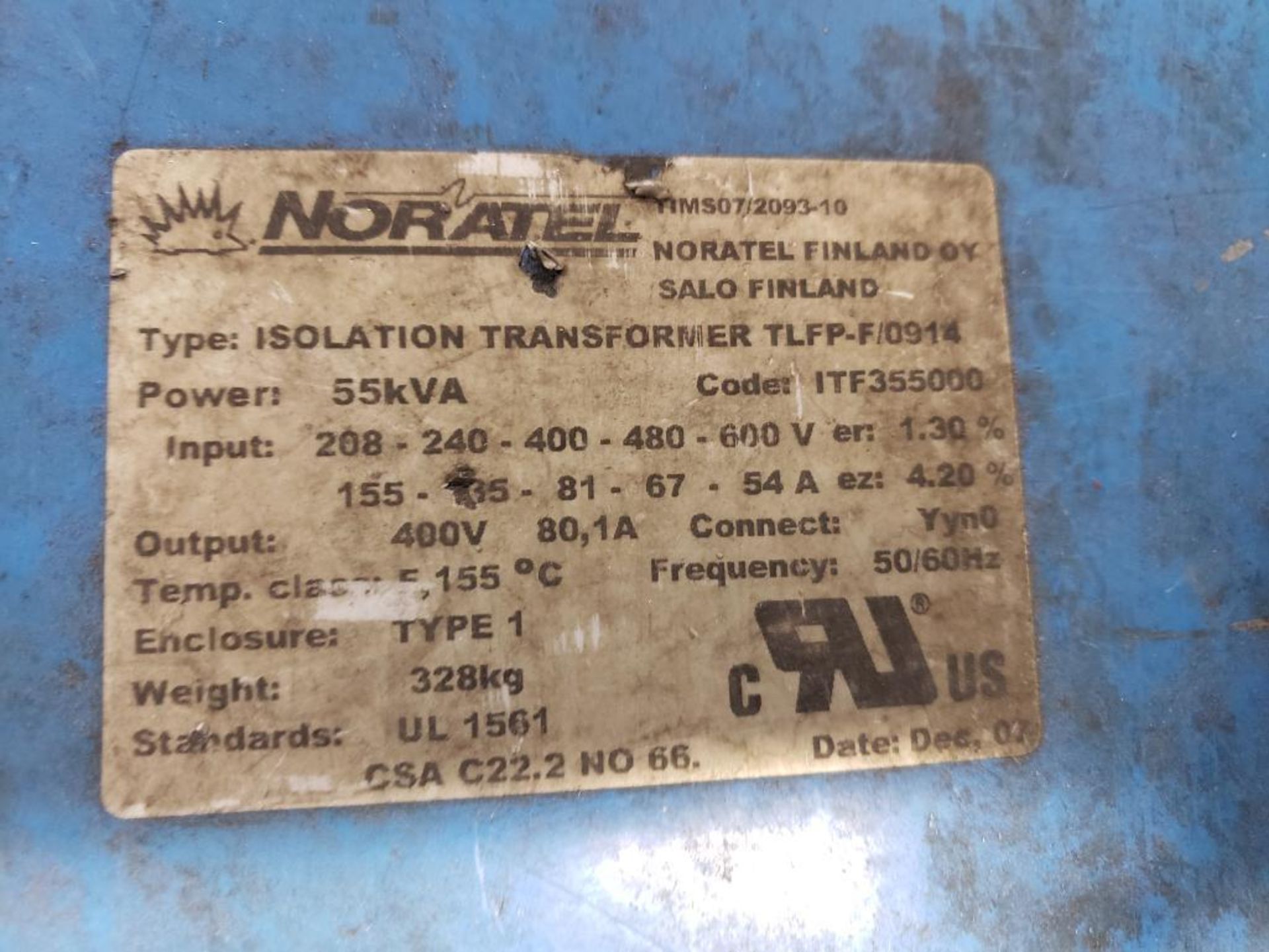 Noratel isolation transformer TLFP-F/0914. 55kVA. - Image 3 of 6