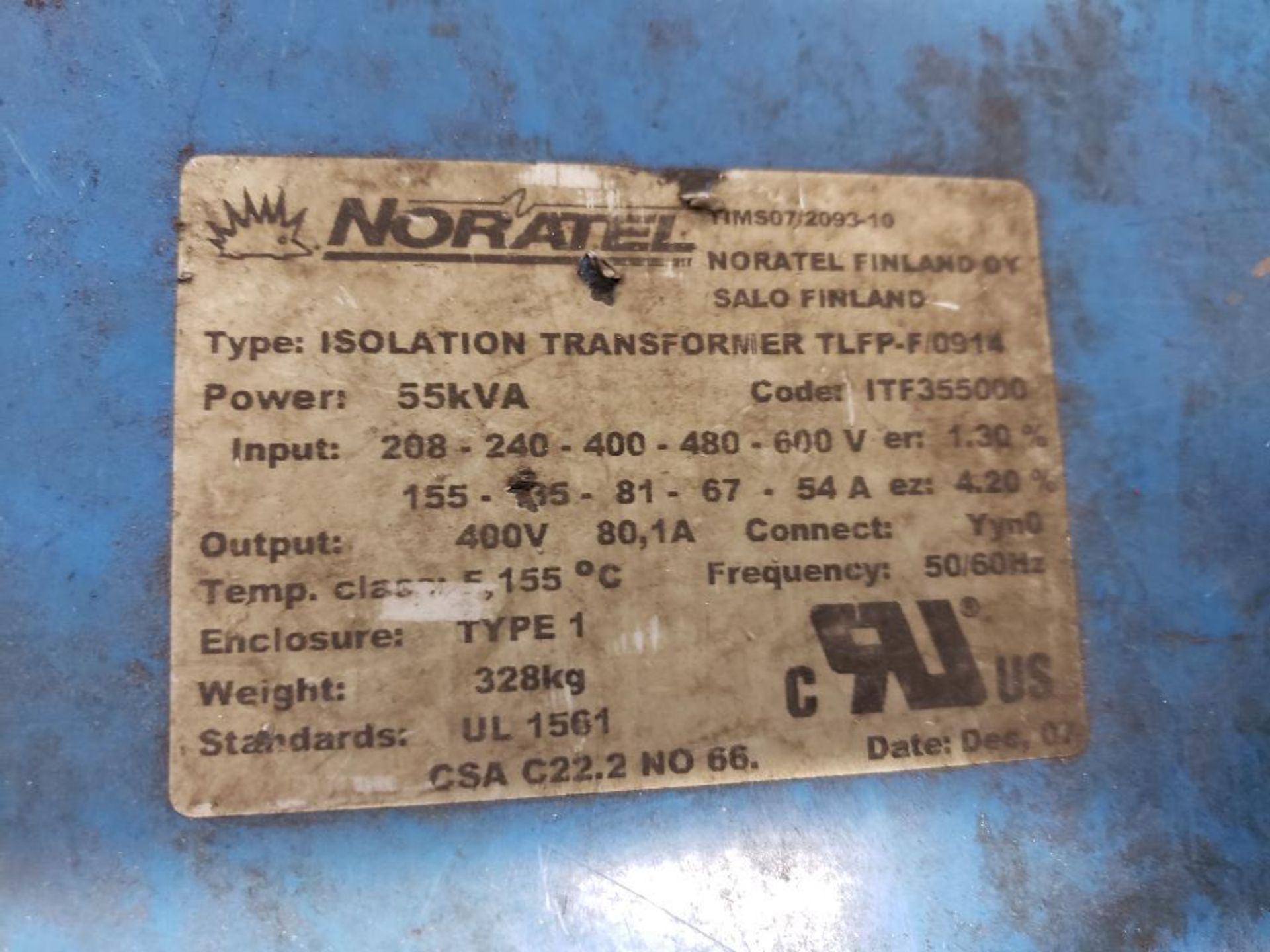 Noratel isolation transformer TLFP-F/0914. 55kVA. - Image 4 of 6