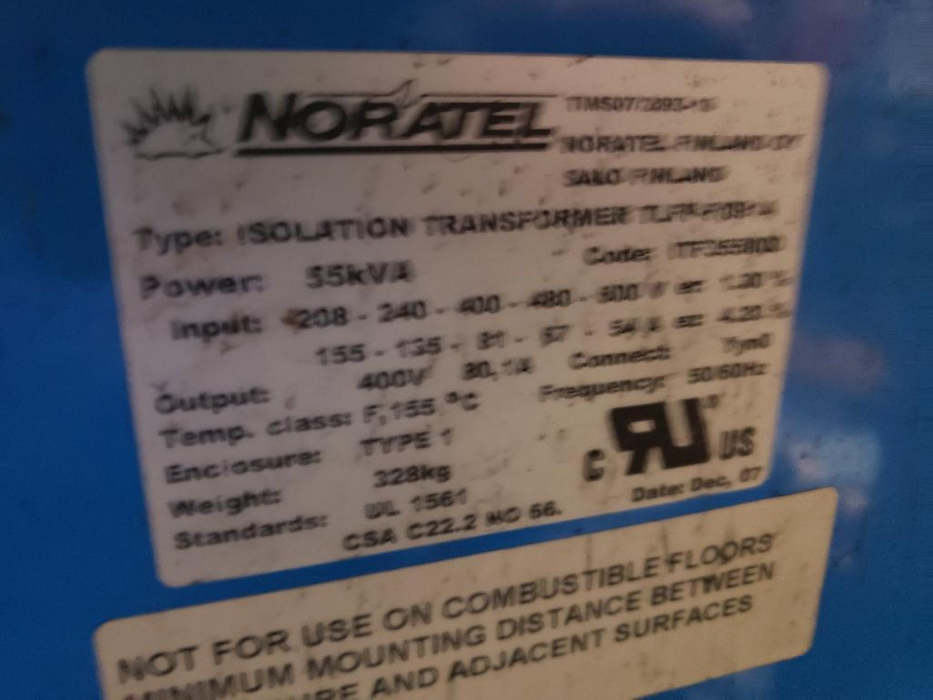 Noratel isolation transformer TLFP-F/0914. 55kVA. - Image 5 of 6