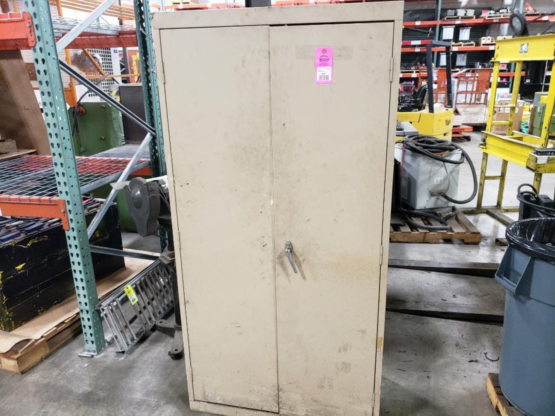 36x19x72 WxDxH metal, shop storage cabinet.