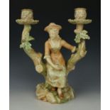 19C Royal Worcester figurine "Candle Holder with Sitting Woman"