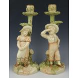 19C Royal Worcester Hadley 2 figurines 1141 "Candlesticks with Boy & Girl"