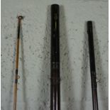 A salmon fishing rod by Forrest, 191cm long, cane, with metal mounts