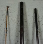 A salmon fishing rod by Forrest, 191cm long, cane, with metal mounts