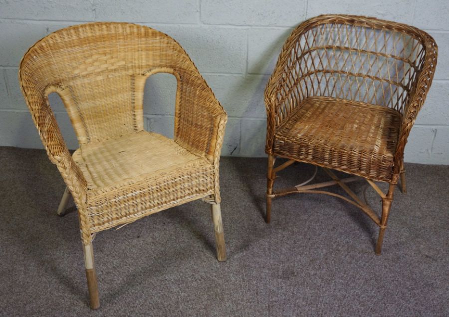 A Wicker and painted tub armchair, two others similar and a modern hatstand (4) - Image 2 of 5