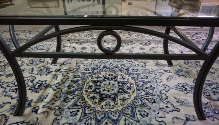 A modern glass and aluminium coffee table, 43cm high, 96cm long - Image 2 of 3