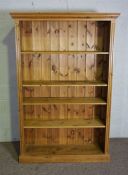 A pine open bookcase, modern, with adjustable shelving