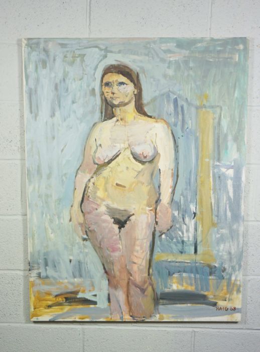 Earl Haig, OBE, KStJ, DL,FRSA, Scottish, (1918-2009),  Nude Against a Grey Wall,  Oil on Canvas, - Image 2 of 5