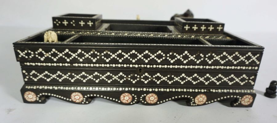A fine Anglo Ceylonese ebony and bone dot writing stand, mid 19th century, possibly Matara, of - Image 4 of 7
