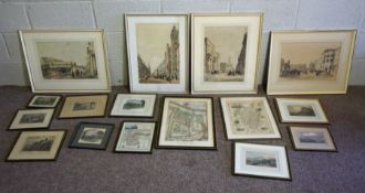 A group of 19th century coloured engravings, including townscapes and other similar prints (a lot)
