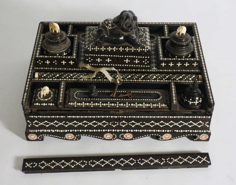 A fine Anglo Ceylonese ebony and bone dot writing stand, mid 19th century, possibly Matara, of