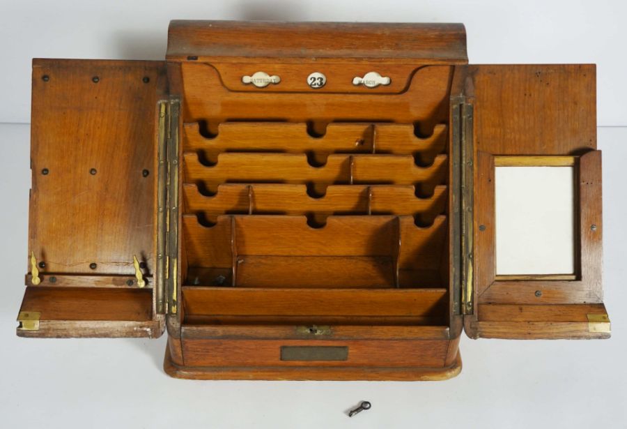 A Victorian desktop stationary box, with folding sloped and internal compartments; together with a - Image 7 of 9