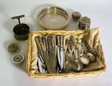 A quantity of silver plate and indian silver, including a small six sided patch box, a compass, a