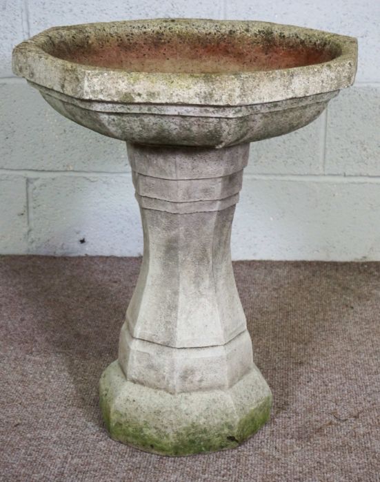 A composition stone octagonal Birdbath, 20th century, with waisted plinth, 66cm high; and a - Image 2 of 5