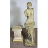 The Venus de Milo, after the antique, composition stone, 20th century, on a square plinth, 180cm