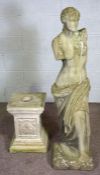 The Venus de Milo, after the antique, composition stone, 20th century, on a square plinth, 180cm