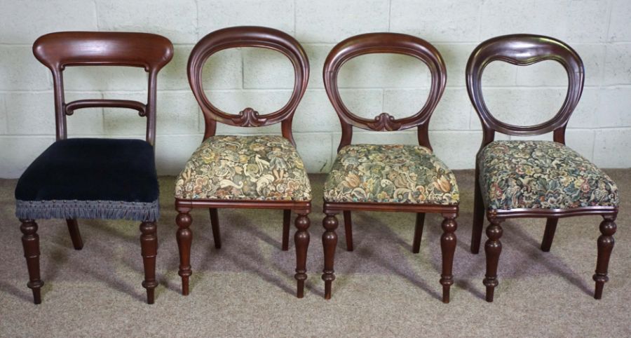 Four assorted Victorian mahogany dining chairs, including three ballon backed chairs (4)