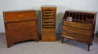 A George III style fall front bureau, 98cm high, 91cm wide, and another similar, 98cm high, 83cm