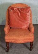 A Victorian spoon backed bedroom chair, with button upholstered back and turned front legs with