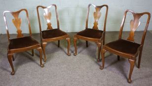 A set of four Queen Anne Style dining chairs, 20th century, with drop in seats, and vase splats (4)