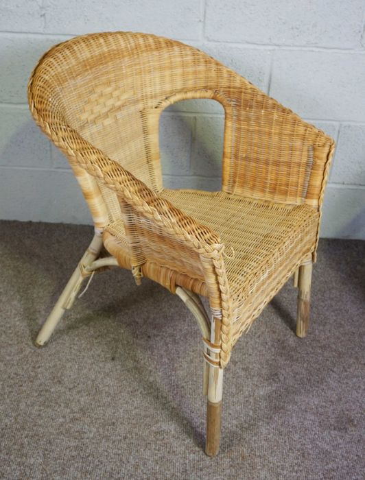 A Wicker and painted tub armchair, two others similar and a modern hatstand (4) - Image 3 of 5