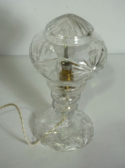 An assortment of table glassware, including a crystal glass covered table lamp, a candlestick, - Image 2 of 8