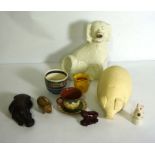 A selection of assorted novelty ceramics, including four china pigs, a hippo and other items (10)
