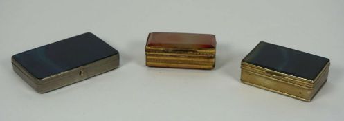 Three polished agate boxes, including one with gilt metal sides (3)