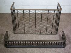 A brass and wire work fire screen, 97cm wide; together with a cast fire curb, 107cm wide (2)