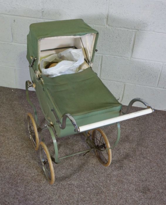 A vintage child’s tricycle with boot, 1950’s, together with a child’s’ play pram, a brassware - Image 4 of 4
