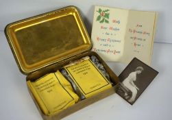 WWI interest, Princess Mary’s Christmas Fund cigarette tin, 1914, including small Christmas card