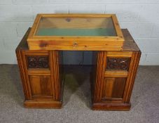 A pair of Edwardian desk pedestals, together with a table top vitrine cabinet (3)